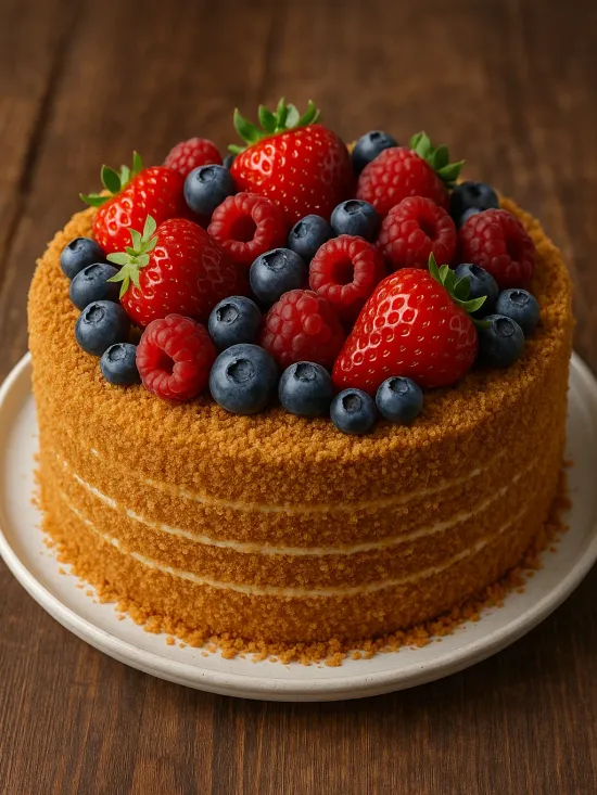 Торт Медовик с ягодами от Kisura — семейной кондитерской в Хорошево-Мнёвниках | Доставка в Москве